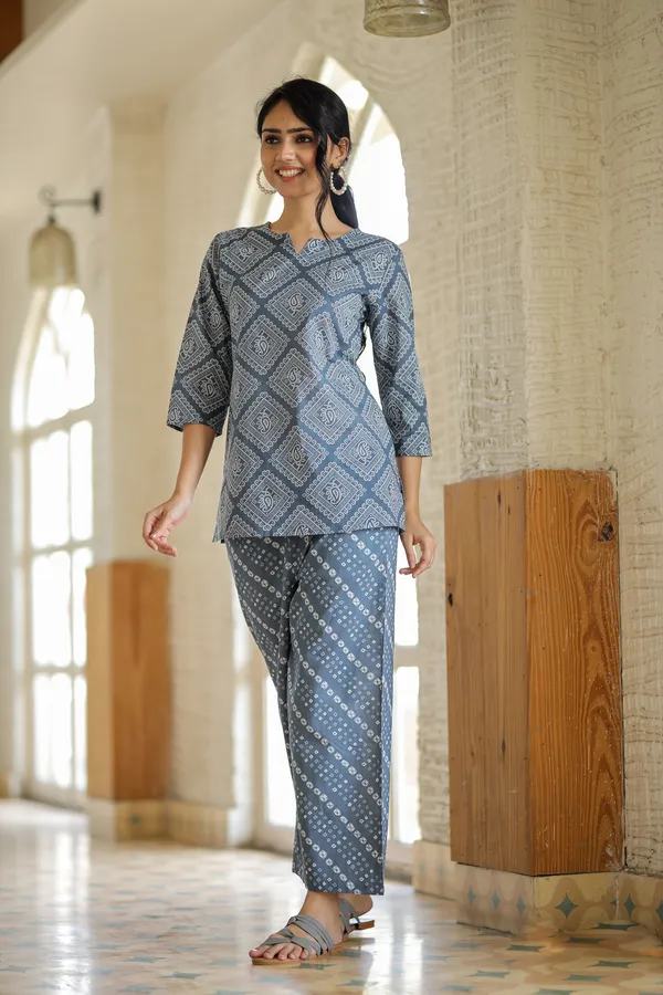 Blue_Geometric_Print_Kurta_Palazzo_Co_Ord_Set_For_Women