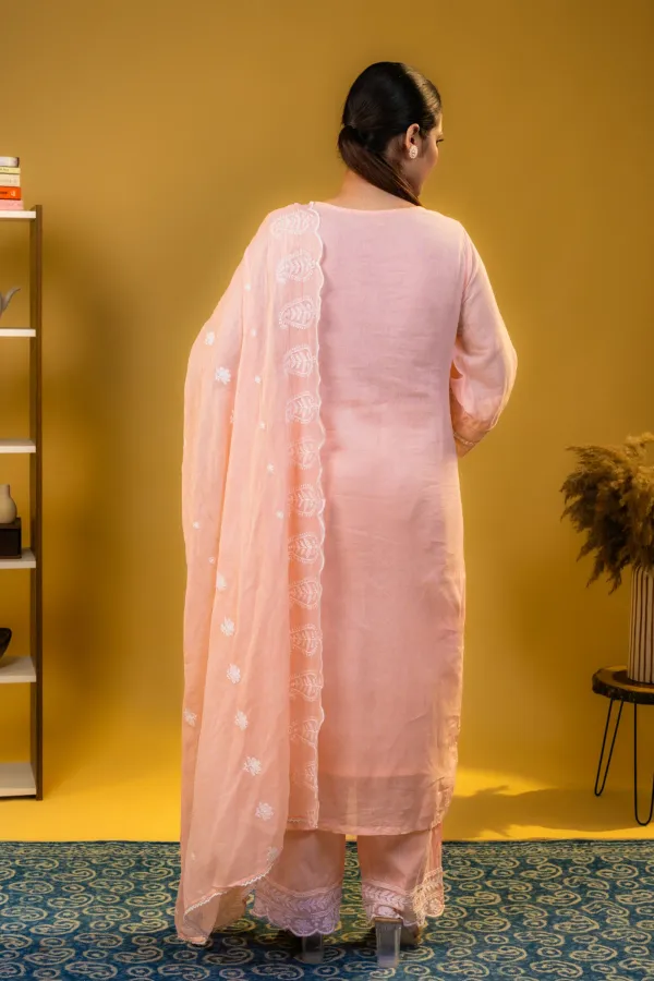 Peach_Mul_Cotton_Plazzo_Suit_with_Chickankari_work