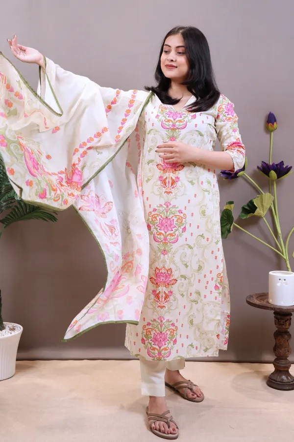 White_And_Pink_Cotton_Straight_Suit_For_Women