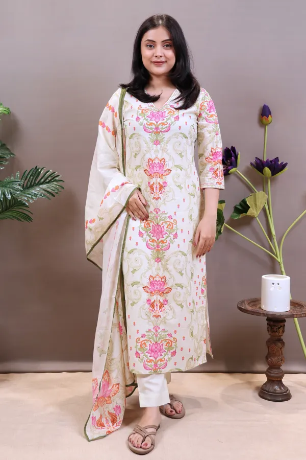 White_And_Pink_Cotton_Straight_Suit_For_Women