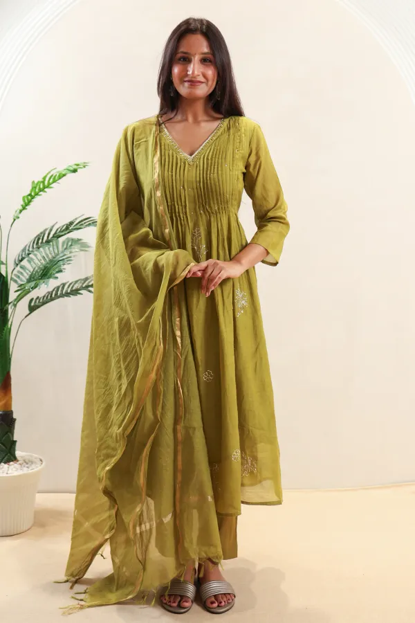 Green_Cotton_Short_Anarkali_Frock_For_Women