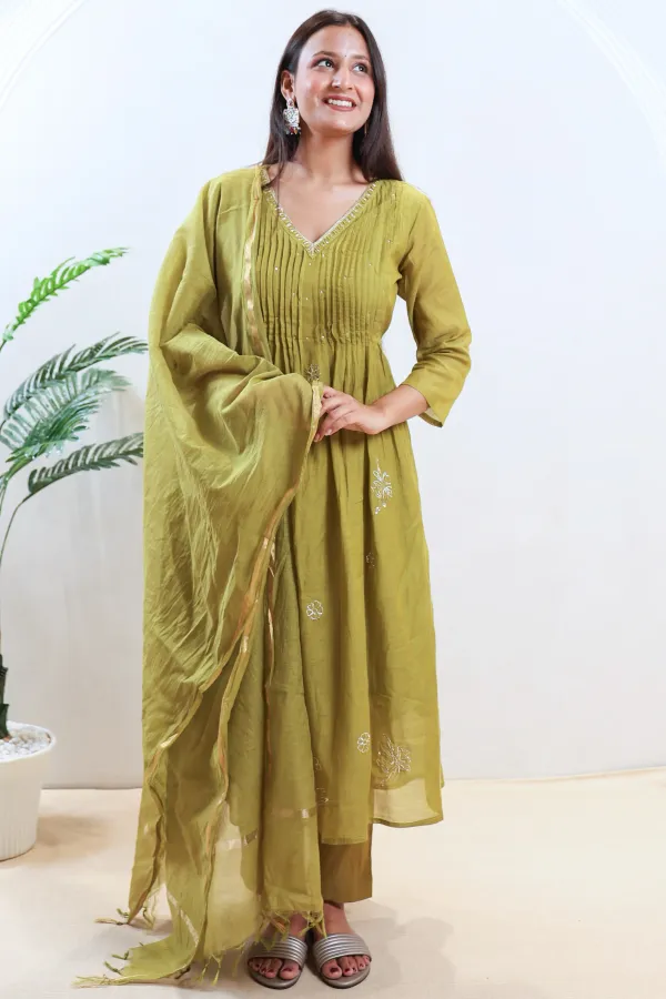 Green_Cotton_Short_Anarkali_Frock_For_Women
