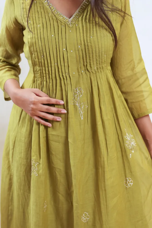 Green_Cotton_Short_Anarkali_Frock_For_Women