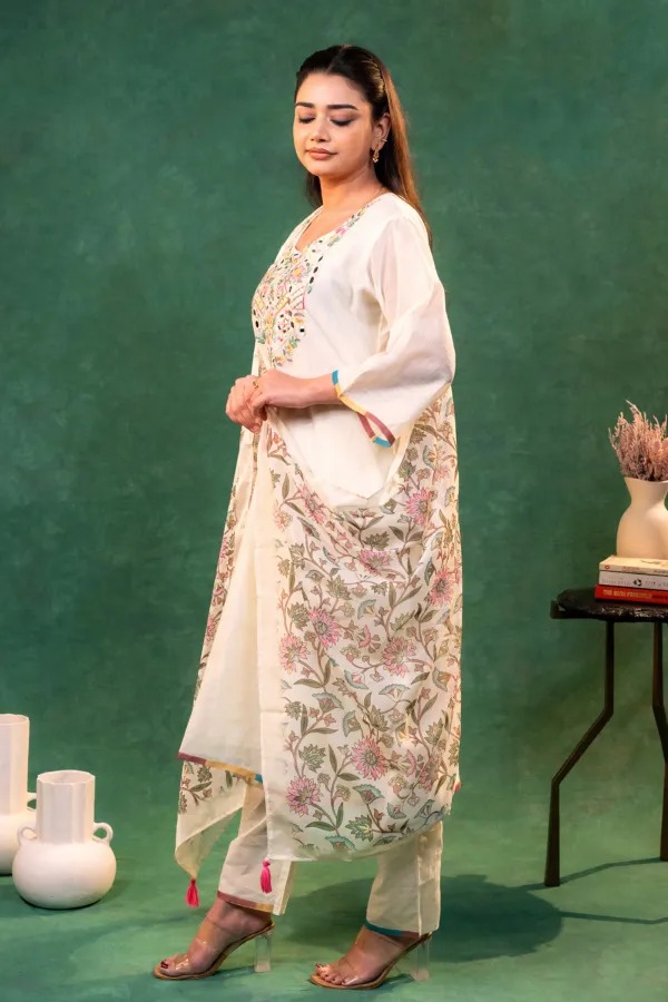 Cream__A-Line_Embroided_Neck_Suit_with_Printed_Dupatta