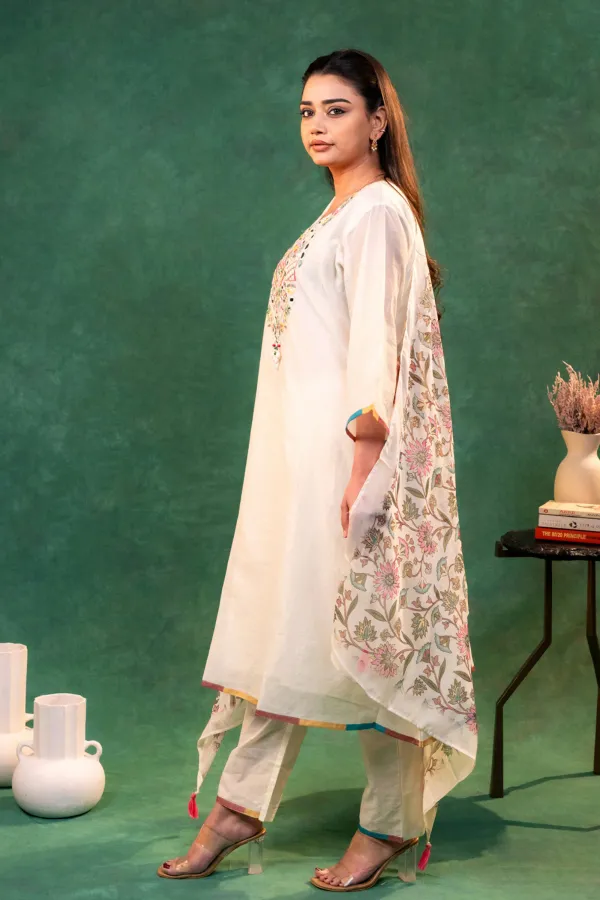 Cream__A-Line_Embroided_Neck_Suit_with_Printed_Dupatta