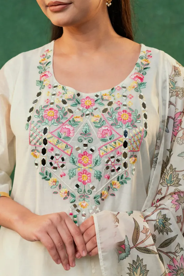 Cream__A-Line_Embroided_Neck_Suit_with_Printed_Dupatta