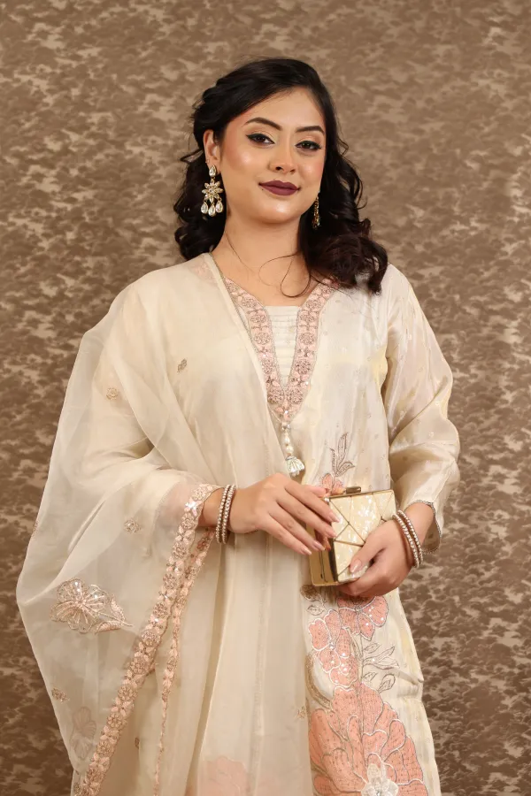 Beige_Organza_Three_Piece_Suit_For_Women