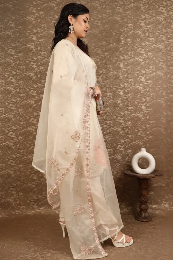 Beige_Organza_Three_Piece_Suit_For_Women