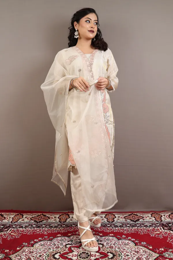 Beige_Organza_Three_Piece_Suit_For_Women