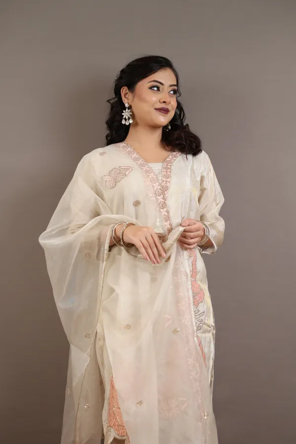 Beige_Organza_Three_Piece_Suit_For_Women