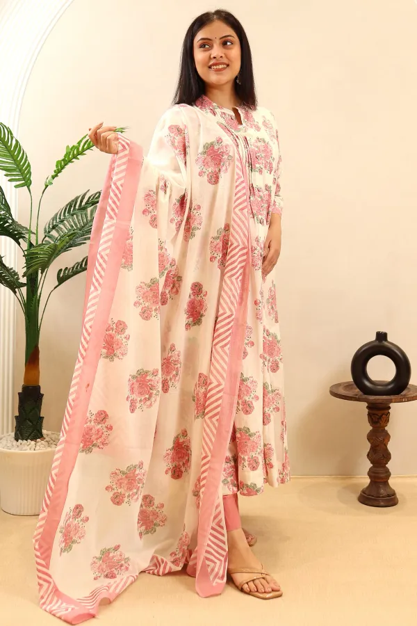 Cream_Printed_Cotton_Anarkali_Frock_With_Cotton_Dupatta