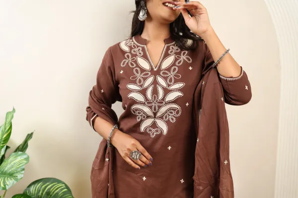 Brown_Cotton_Three_Piece_Suit_and_Plazzo_For_Women