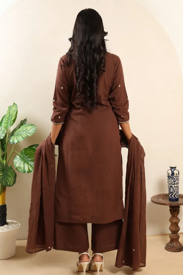 Brown_Cotton_Three_Piece_Suit_and_Plazzo_For_Women