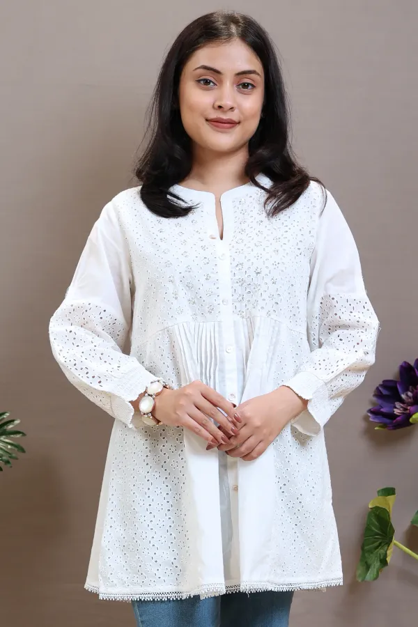 Single_White_Kurti_With_Cutwork_And_Handwork