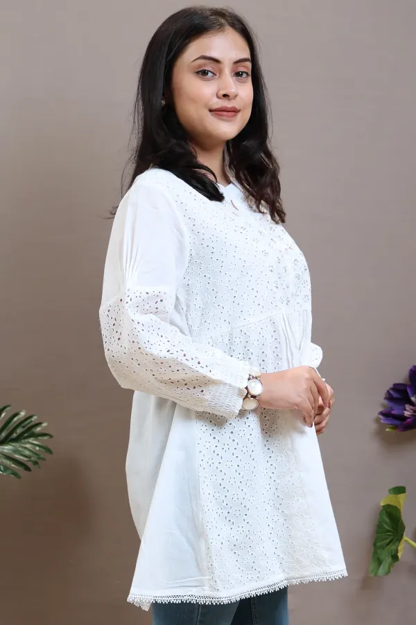 Single_White_Kurti_With_Cutwork_And_Handwork