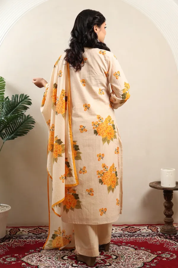 Beige_And_Yellow_Cotton_A_Line_Three_Piece_Suit_For_Women
