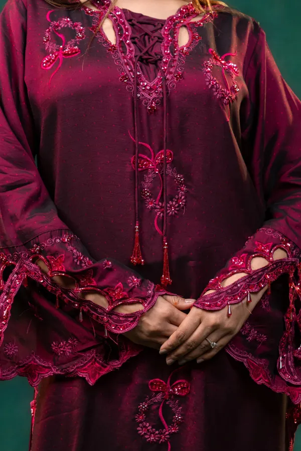 Wine_Straight_Party_Wear_Suit_with_Sequines_and_Cutwork