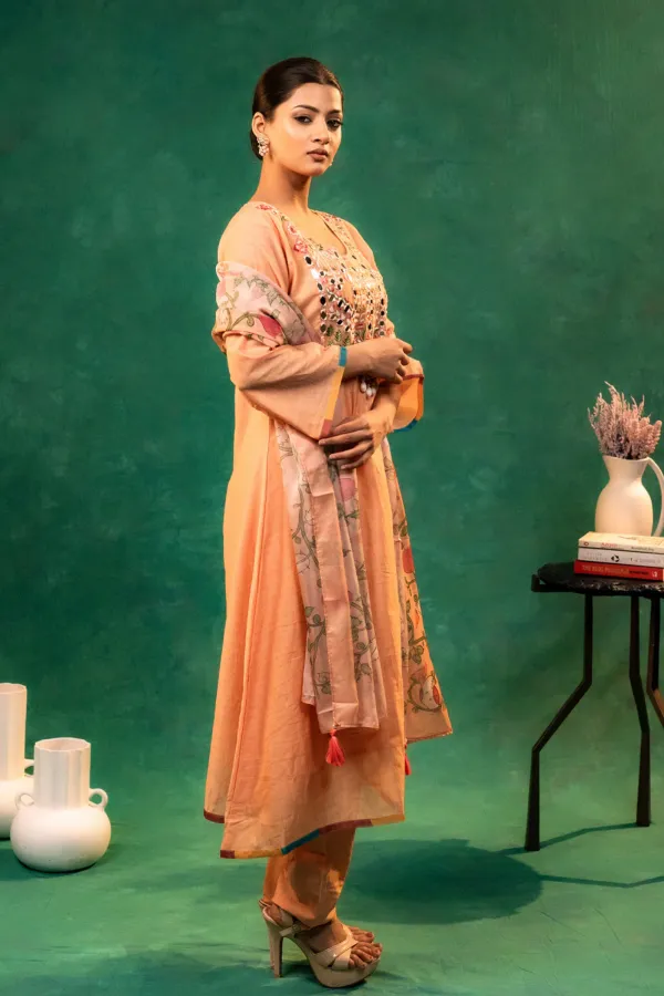 Peach_A-Line_Embroided_Neck_Suit_with_Printed_Dupatta