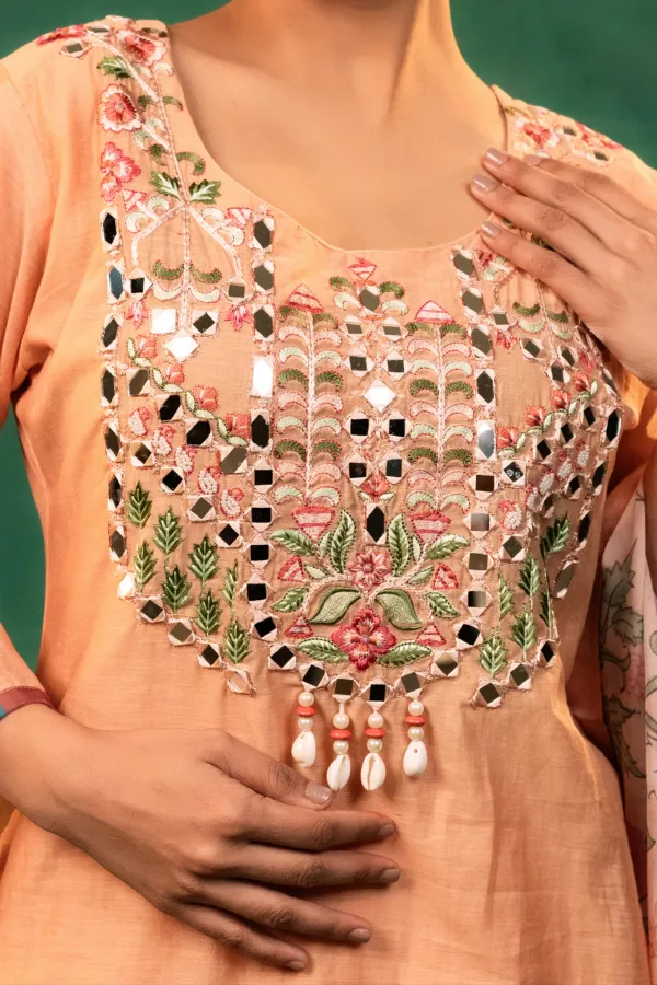 Peach_A-Line_Embroided_Neck_Suit_with_Printed_Dupatta