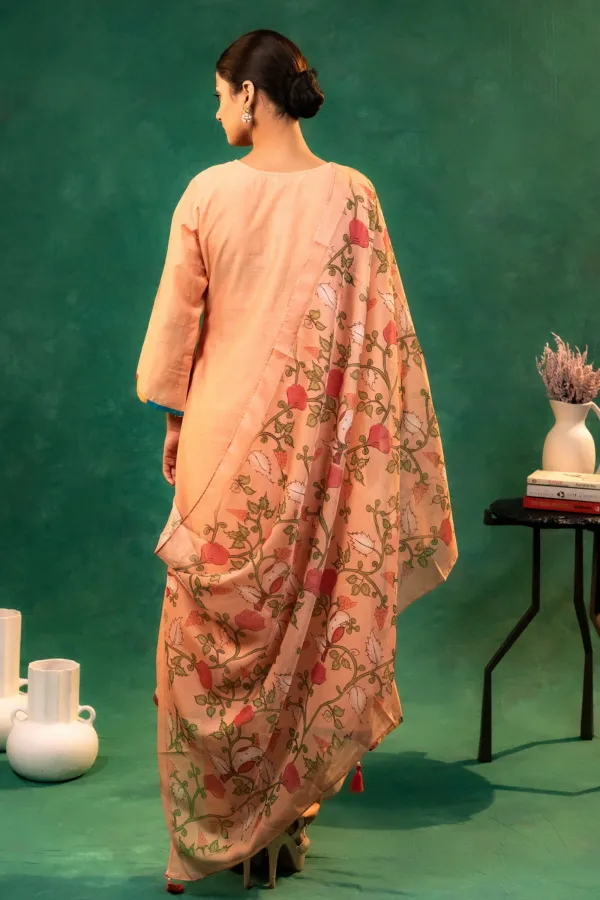 Peach_A-Line_Embroided_Neck_Suit_with_Printed_Dupatta