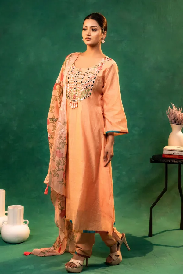 Peach_A-Line_Embroided_Neck_Suit_with_Printed_Dupatta