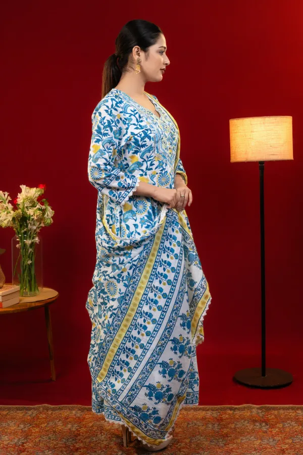 Blue_Mul_Cotton_Anarkali_Suit_with_Embroidered_Neckline_and_Printed_Dupatta