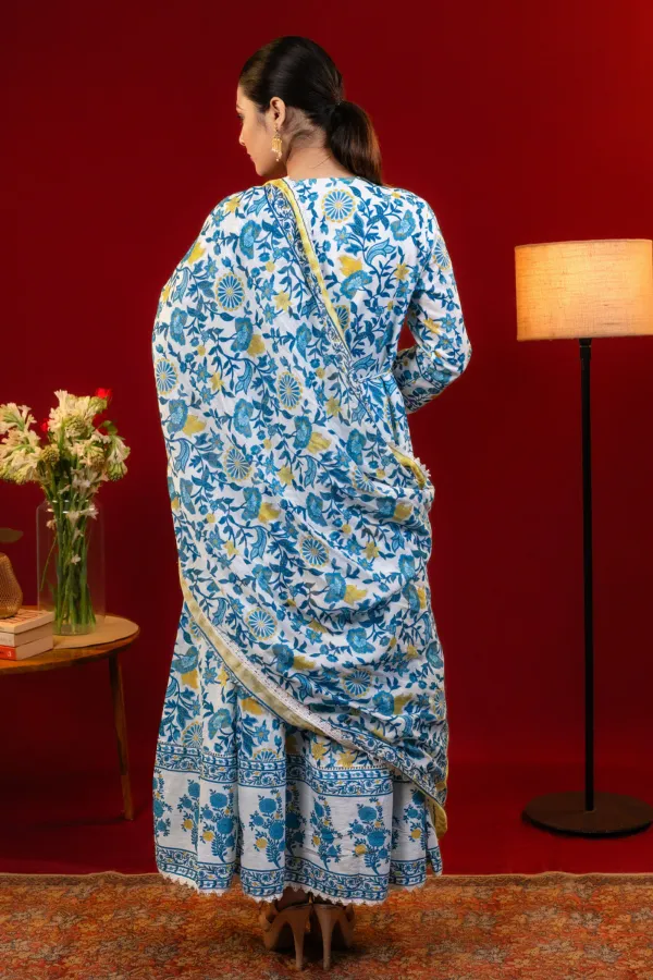 Blue_Mul_Cotton_Anarkali_Suit_with_Embroidered_Neckline_and_Printed_Dupatta