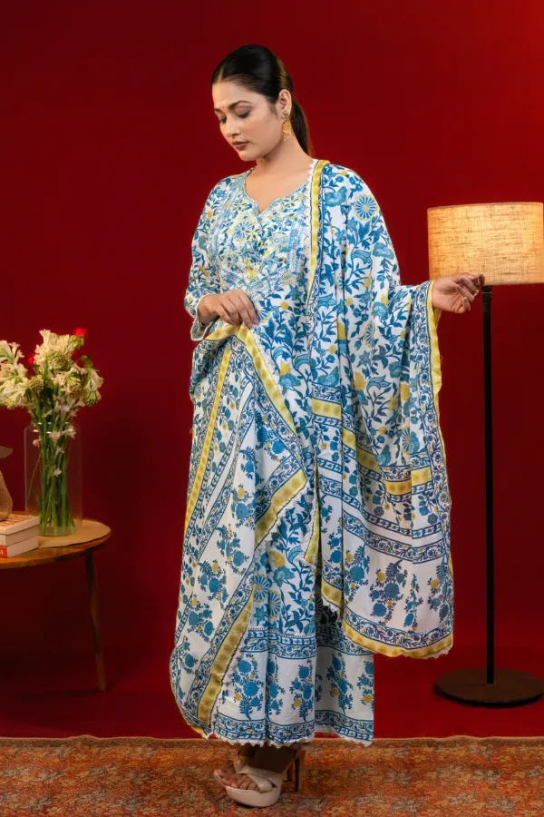 Blue_Mul_Cotton_Anarkali_Suit_with_Embroidered_Neckline_and_Printed_Dupatta