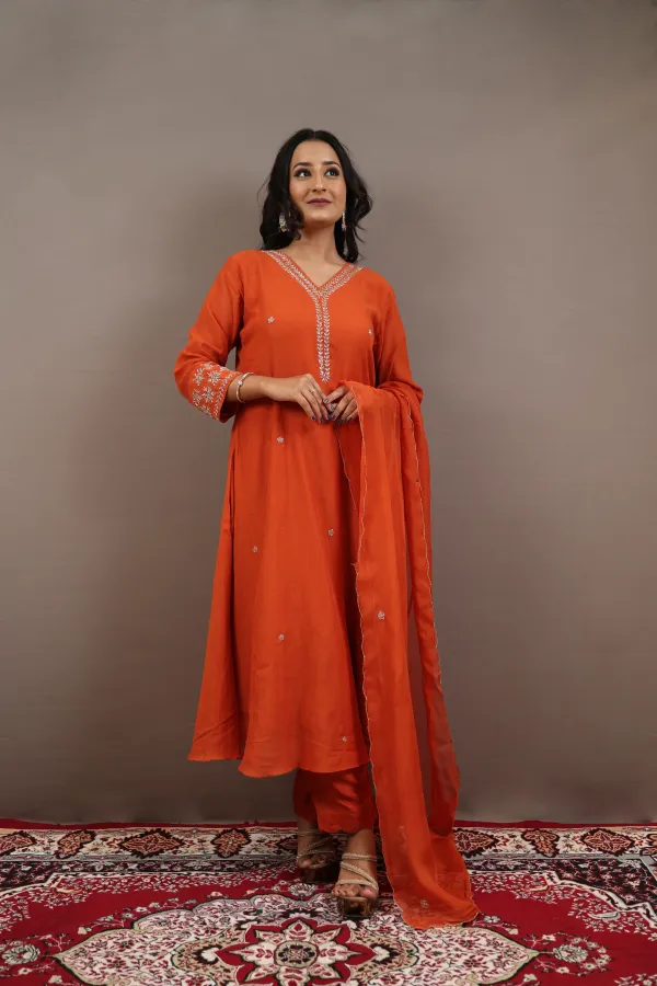 Rust_Organza_Three_Piece_Suit_For_Women