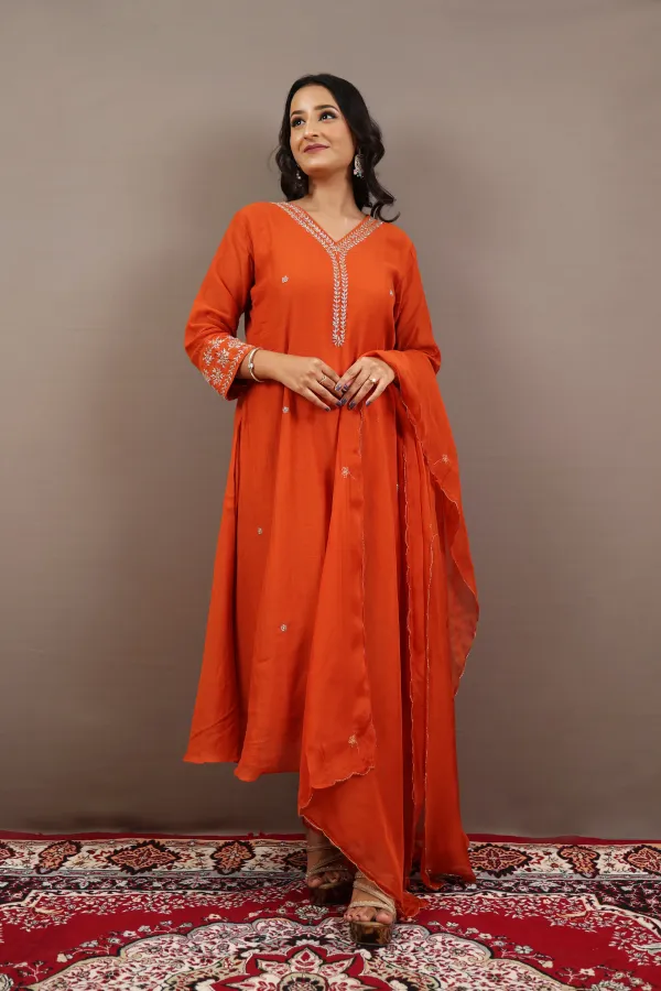 Rust_Organza_Three_Piece_Suit_For_Women