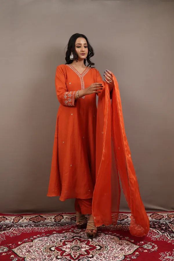 Rust_Organza_Three_Piece_Suit_For_Women