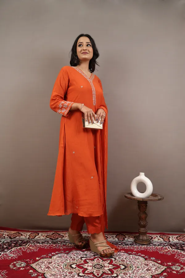 Rust_Organza_Three_Piece_Suit_For_Women