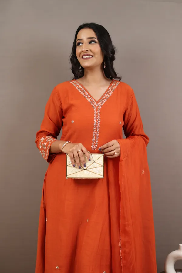 Rust_Organza_Three_Piece_Suit_For_Women