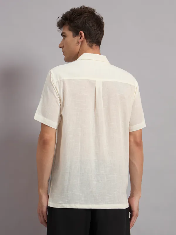 Cream_Organic_Cotton_Embroidered_Camp_Collar_Relaxed_Short_Sleeve_Shirt_For_Men