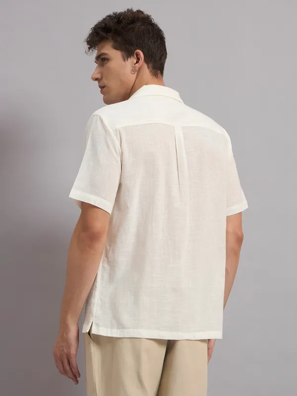 White_Organic_Cotton_Embroidered_Casual_Short_Sleeve_Shirt_For_Men