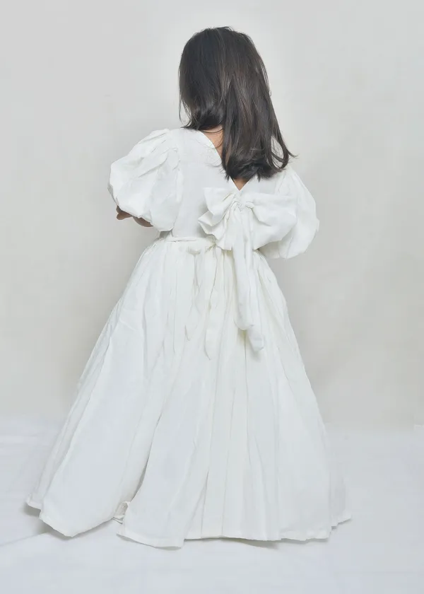 White_Organic_Cotton_Puff_Sleeve_Embroidered_Floor_Length_Dress_For_Girls