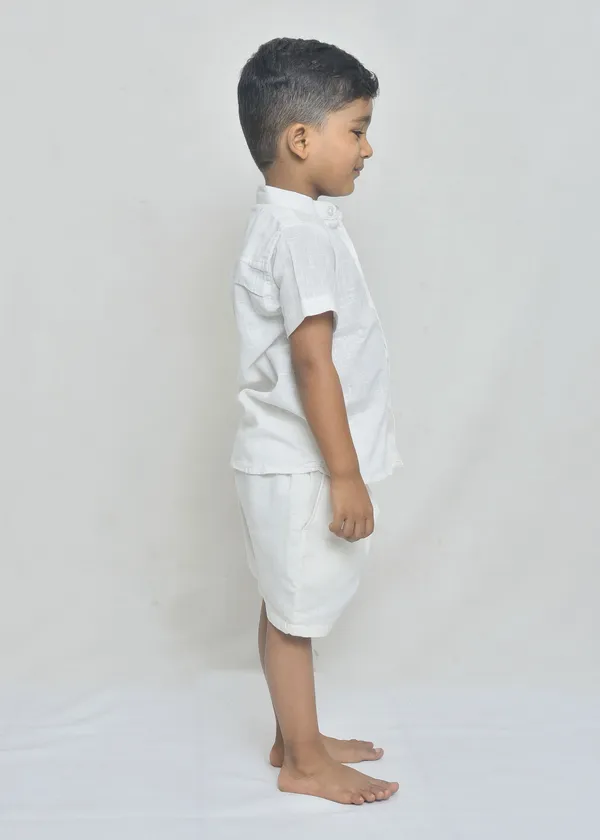 White_Organic_Cotton_Relaxed_Shirt_And_Shorts_Co-Ord_Set_For_Boys