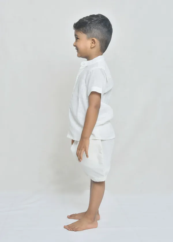 White_Organic_Cotton_Relaxed_Shirt_And_Shorts_Co-Ord_Set_For_Boys