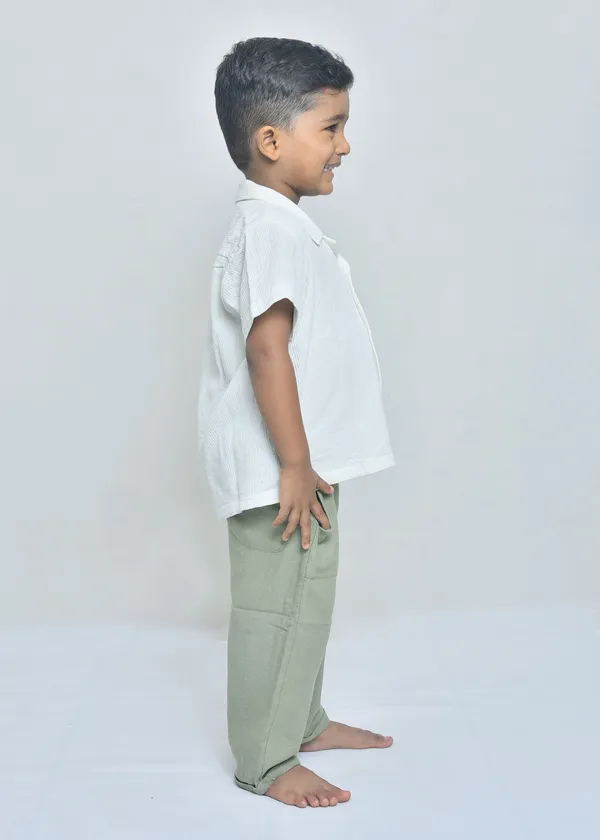 White_And_Green_Organic_Cotton_Botanical_Graphic_Shirt_And_Trousers_Set_For_Boys