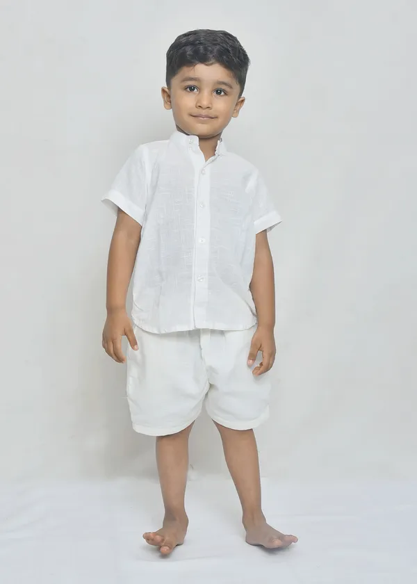 White_Organic_Cotton_Relaxed_Shirt_And_Shorts_Co-Ord_Set_For_Boys