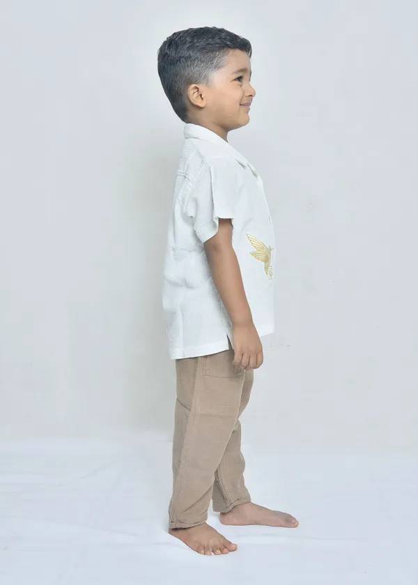 White_Organic_Cotton_Woven_Bird_Motif_Relaxed_Casual_Shirt_For_Boys