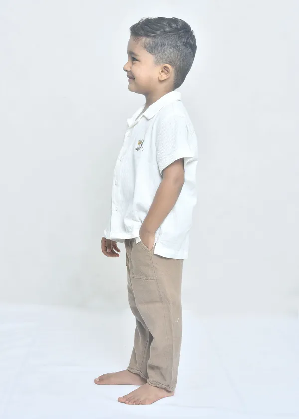 White_Organic_Cotton_Embroidered_Open_Collar_Relaxed_Short_Sleeve_Shirt_For_Boys