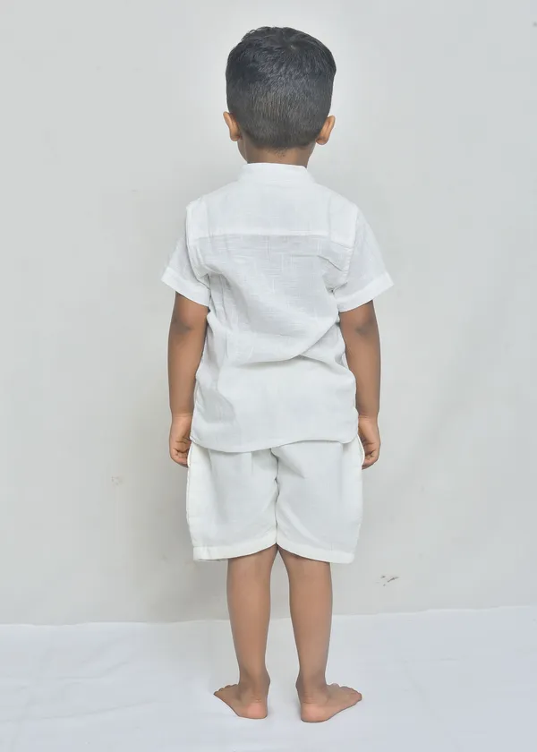 White_Organic_Cotton_Relaxed_Shirt_And_Shorts_Co-Ord_Set_For_Boys