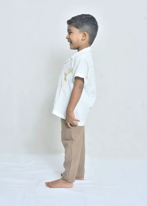 White_Organic_Cotton_Woven_Bird_Motif_Relaxed_Casual_Shirt_For_Boys