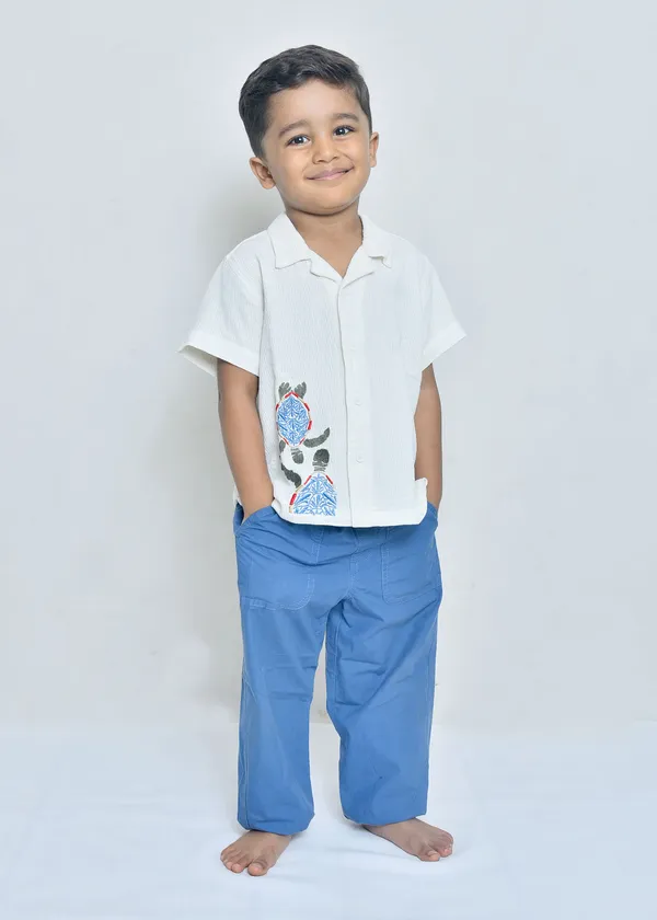 White_And_Blue_Organic_Cotton_Relaxed_Fit_Shirt_And_Pants_Set_For_Boys