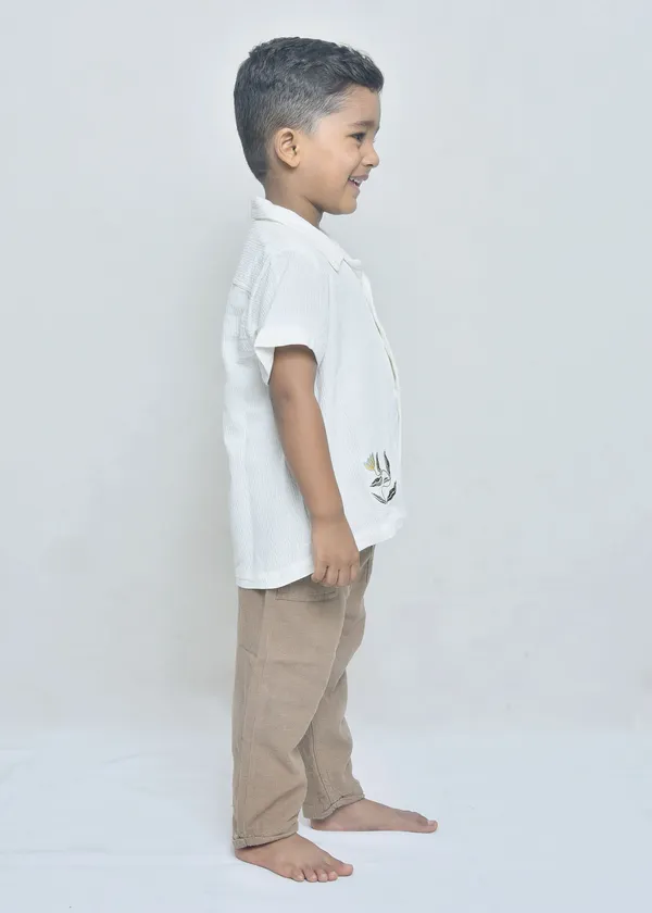 White_Organic_Cotton_Embroidered_Open_Collar_Relaxed_Short_Sleeve_Shirt_For_Boys