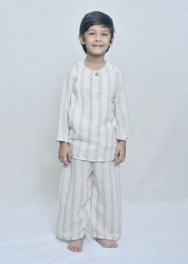 Ivory_Handloom_Linen_Striped_Handloom_Kurta_Pajama_Set_For_Boys