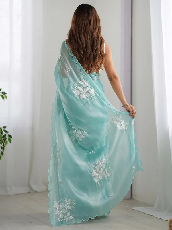 Mint_Green_Organza_Embroidered_Saree_For_Women