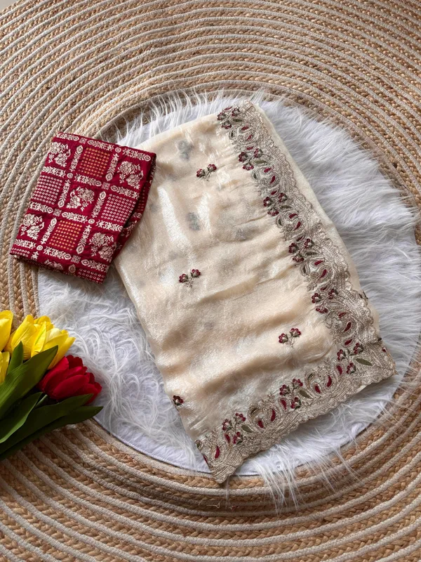 White_Red_Organza_Embroidered_Floral_Saree_For_Women