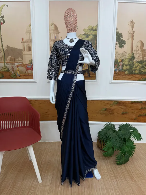 Black_Silk_Georgette_Sequin_Embellished_Saree_With_Blouse_For_Women